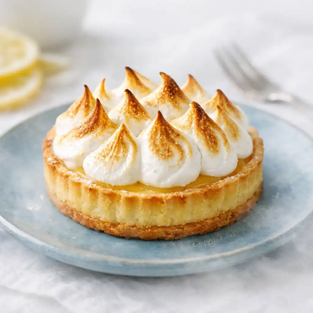 Tarte au citron meringuée avec meringue dorée au chalumeau