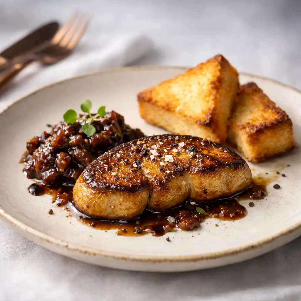 Foie gras poêlé avec chutney de figues et brioche toastée