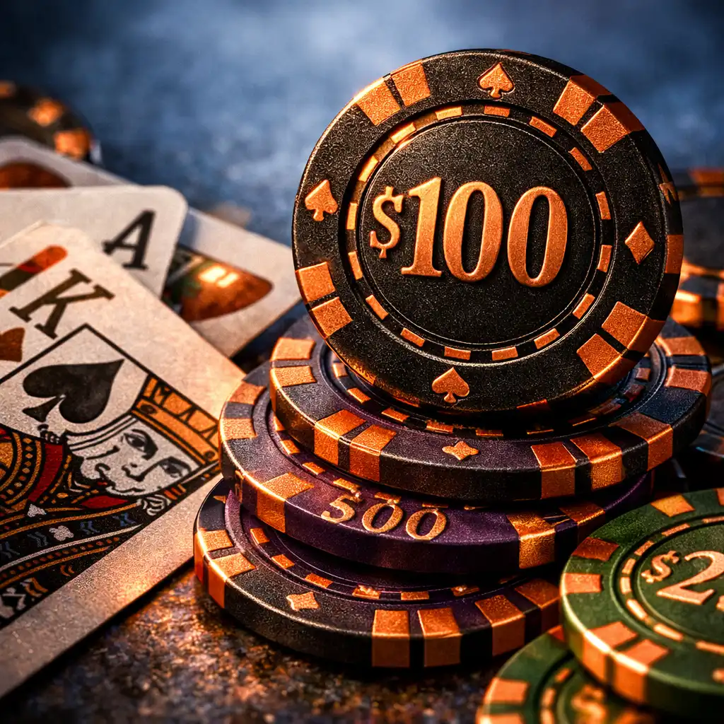 Gros plan sur des cartes à jouer et des jetons de poker en céramique
