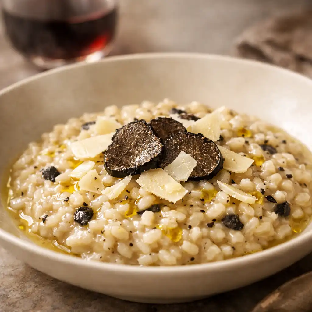 Risotto crémeux aux truffes noires avec copeaux de parmesan