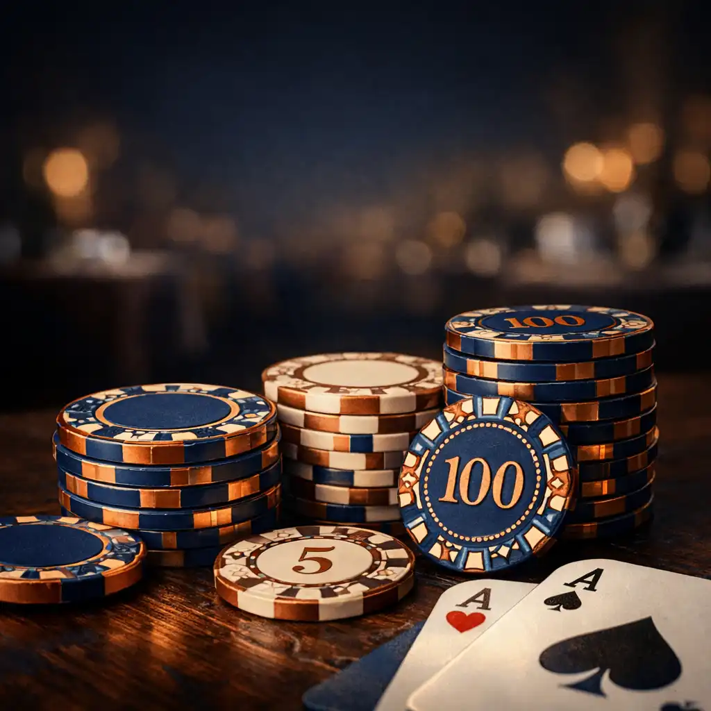 Gros plan sur des jetons de poker en céramique et des cartes à jouer