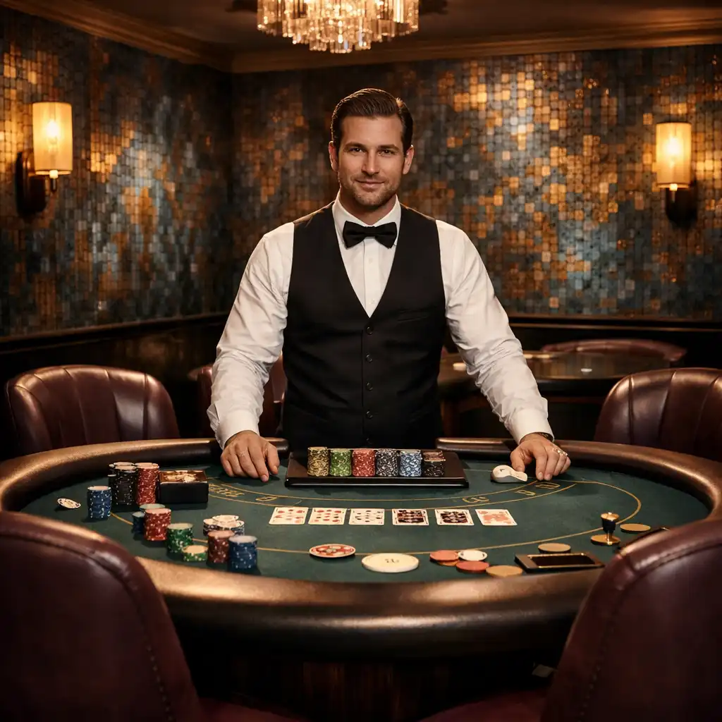 Table de poker privée avec croupier professionnel dans un espace exclusif